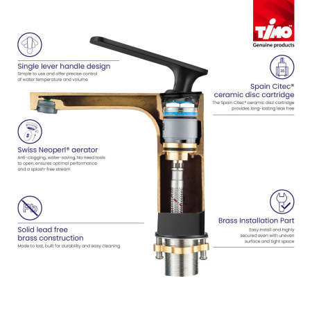 Смеситель для раковины Timo Torne черный 4361/03F